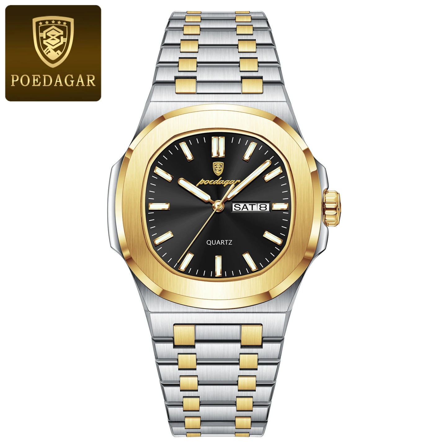 POEDAGAR Stainless Steel Square Quartz Watch