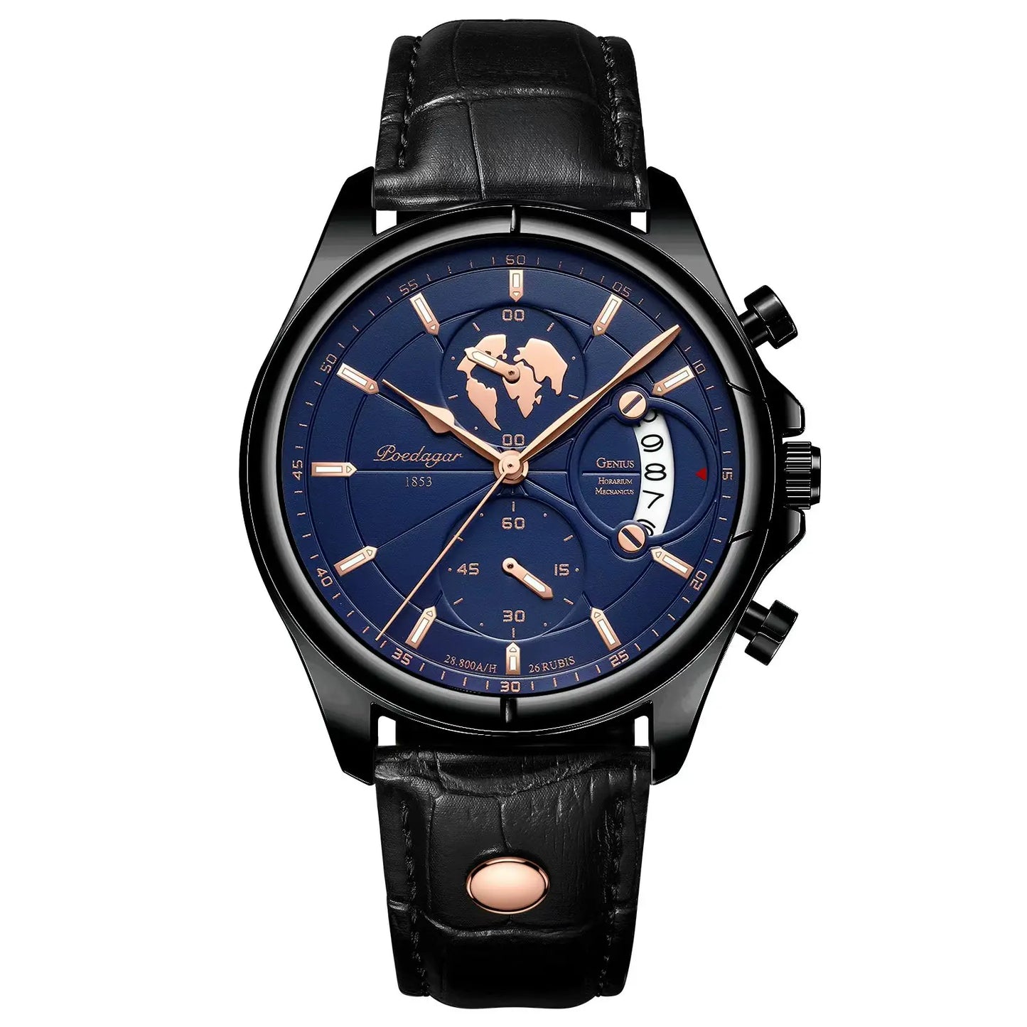 POEDAGAR Veltrano Leather Chronograph