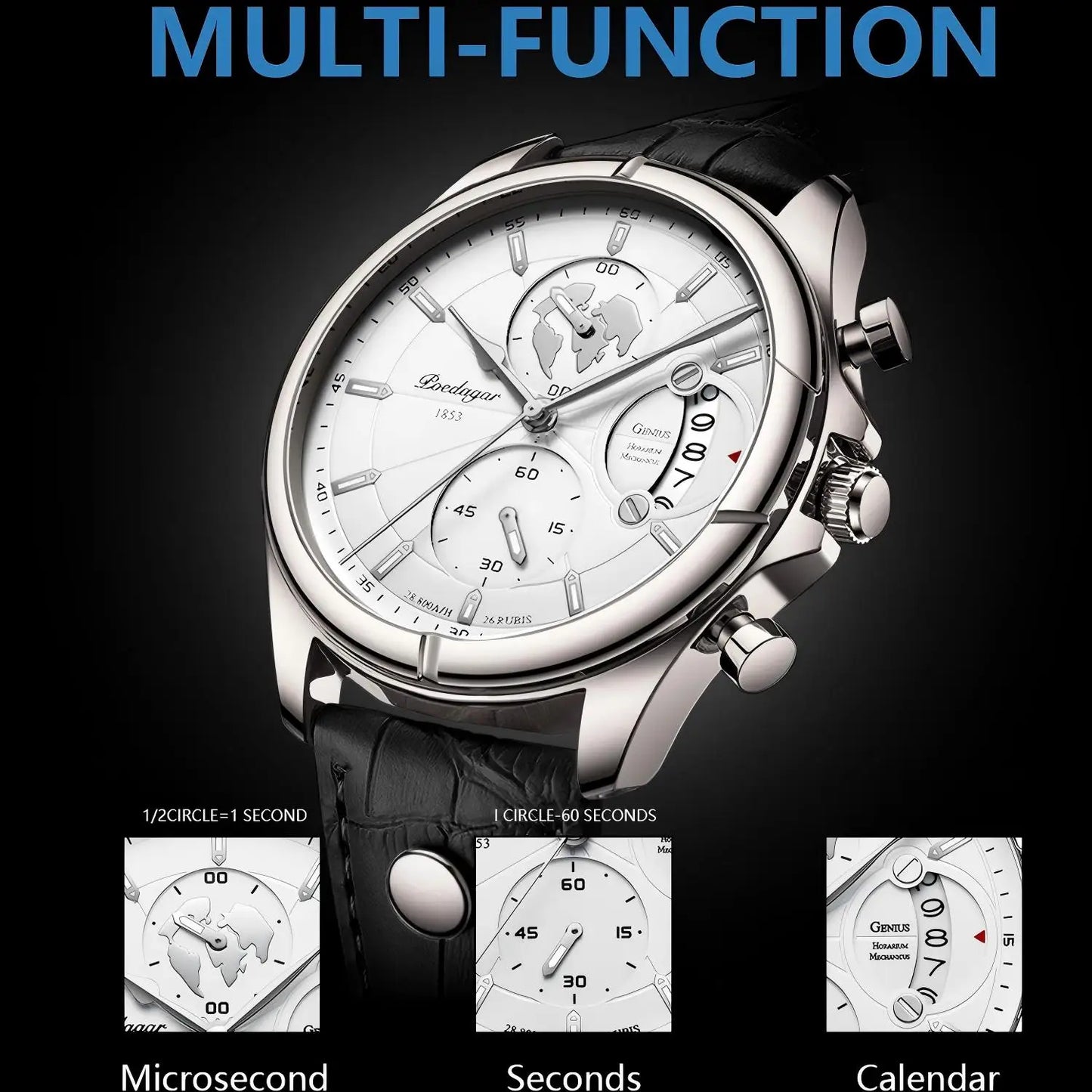 POEDAGAR Veltrano Leather Chronograph