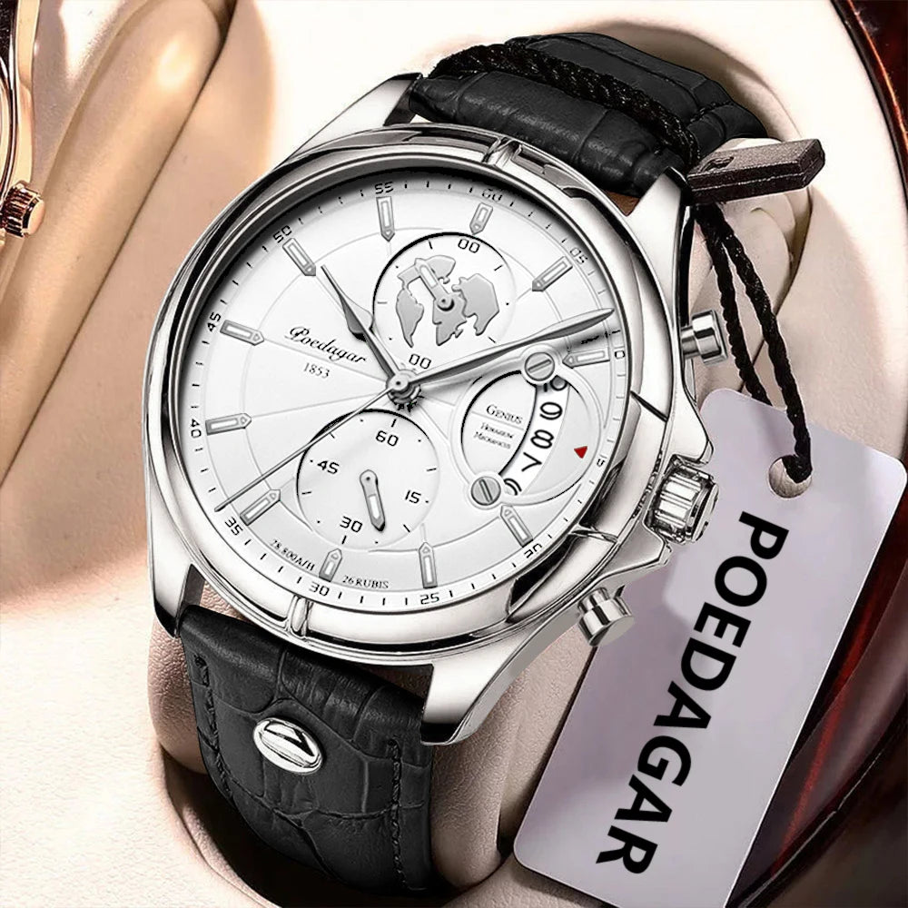 POEDAGAR Veltrano Leather Chronograph
