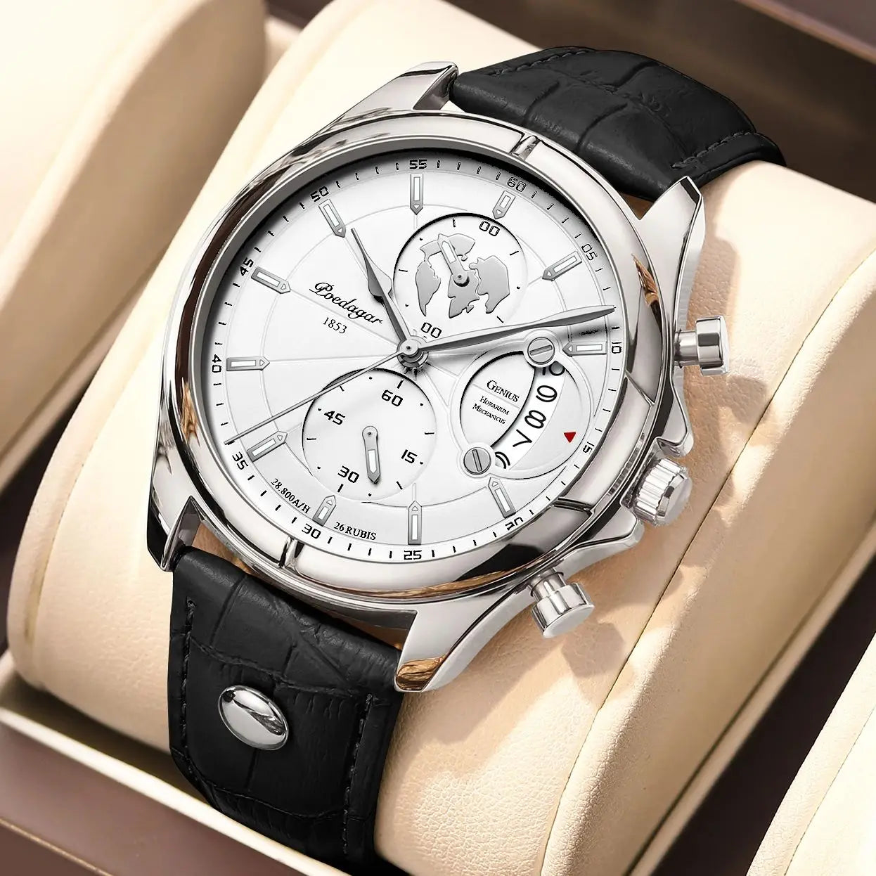 POEDAGAR Veltrano Leather Chronograph
