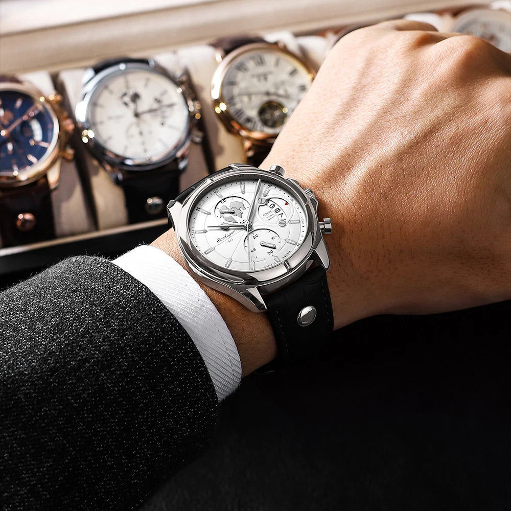 POEDAGAR Veltrano Leather Chronograph