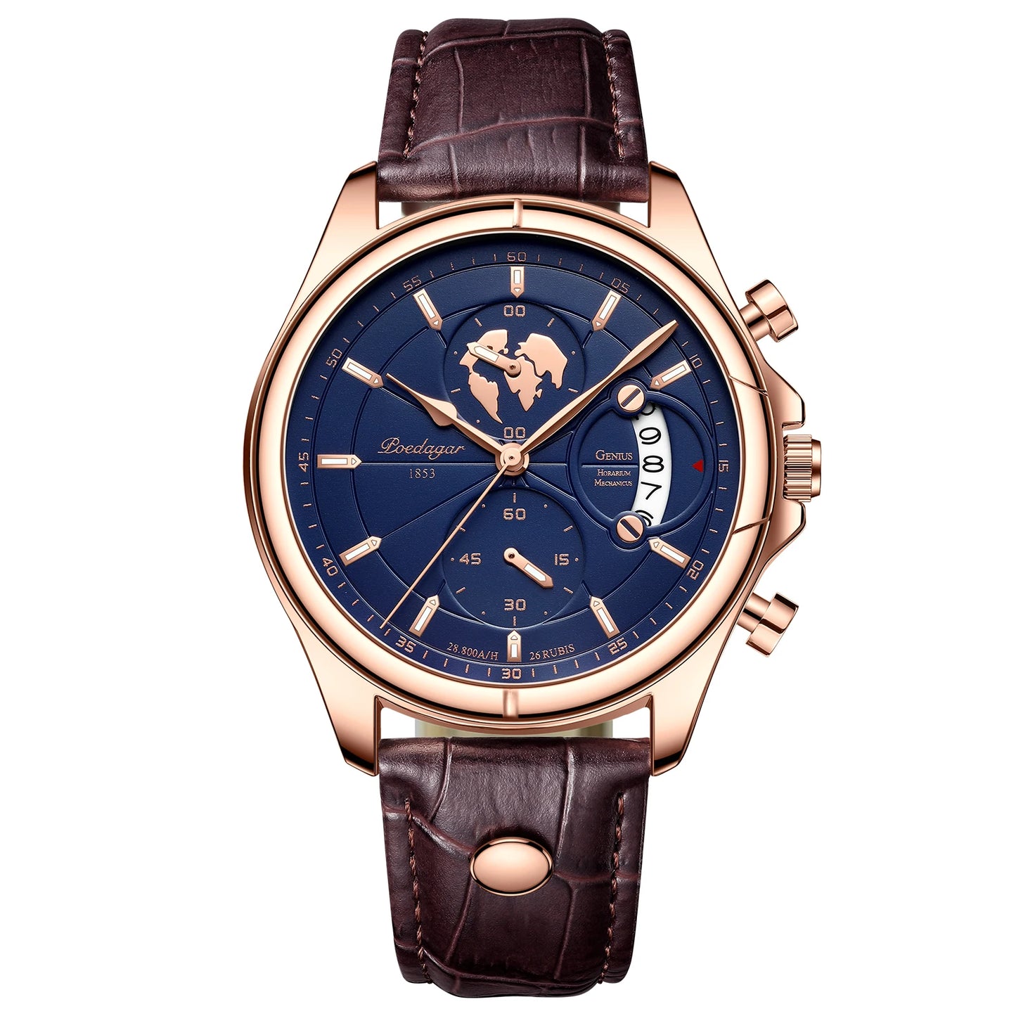 POEDAGAR Veltrano Leather Chronograph
