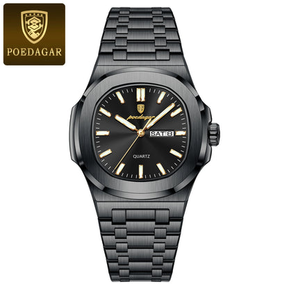 POEDAGAR Stainless Steel Square Quartz Watch