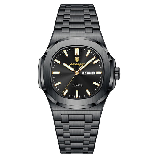 POEDAGAR Stainless Steel Square Quartz Watch