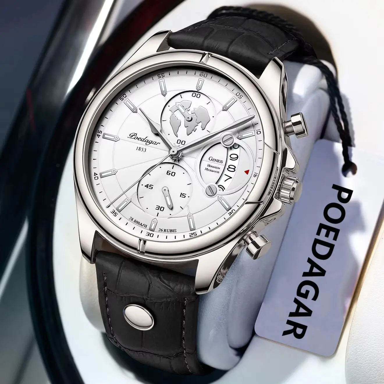 POEDAGAR Veltrano Leather Chronograph