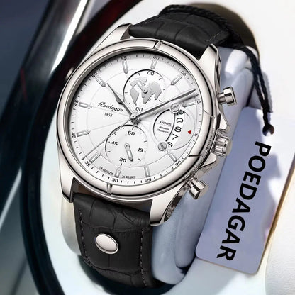 POEDAGAR Veltrano Leather Chronograph