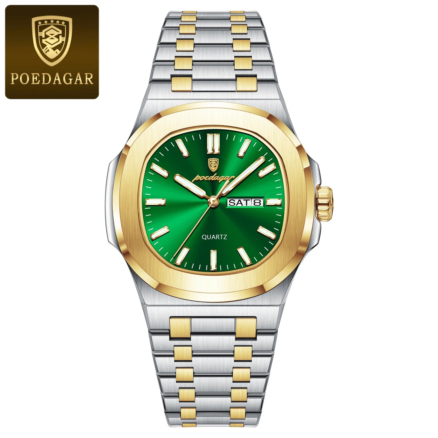 POEDAGAR Stainless Steel Square Quartz Watch