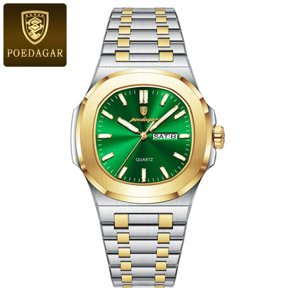POEDAGAR Stainless Steel Square Quartz Watch