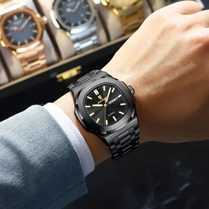 POEDAGAR Stainless Steel Square Quartz Watch