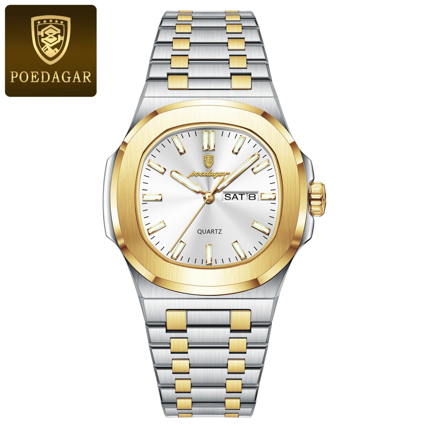 POEDAGAR Stainless Steel Square Quartz Watch